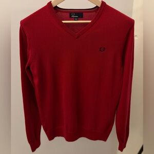 Fred Perry Knit V-Neck Sweater Long Sleeve Cherry Red Small